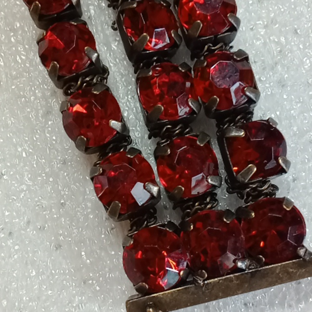 Vintage Ruby Red Rhinestone Bracelet #936 - image 4